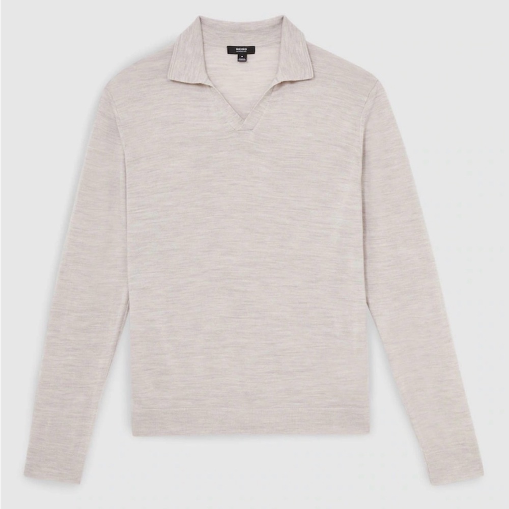 Reiss wicker brown melange polo merino wool sweater